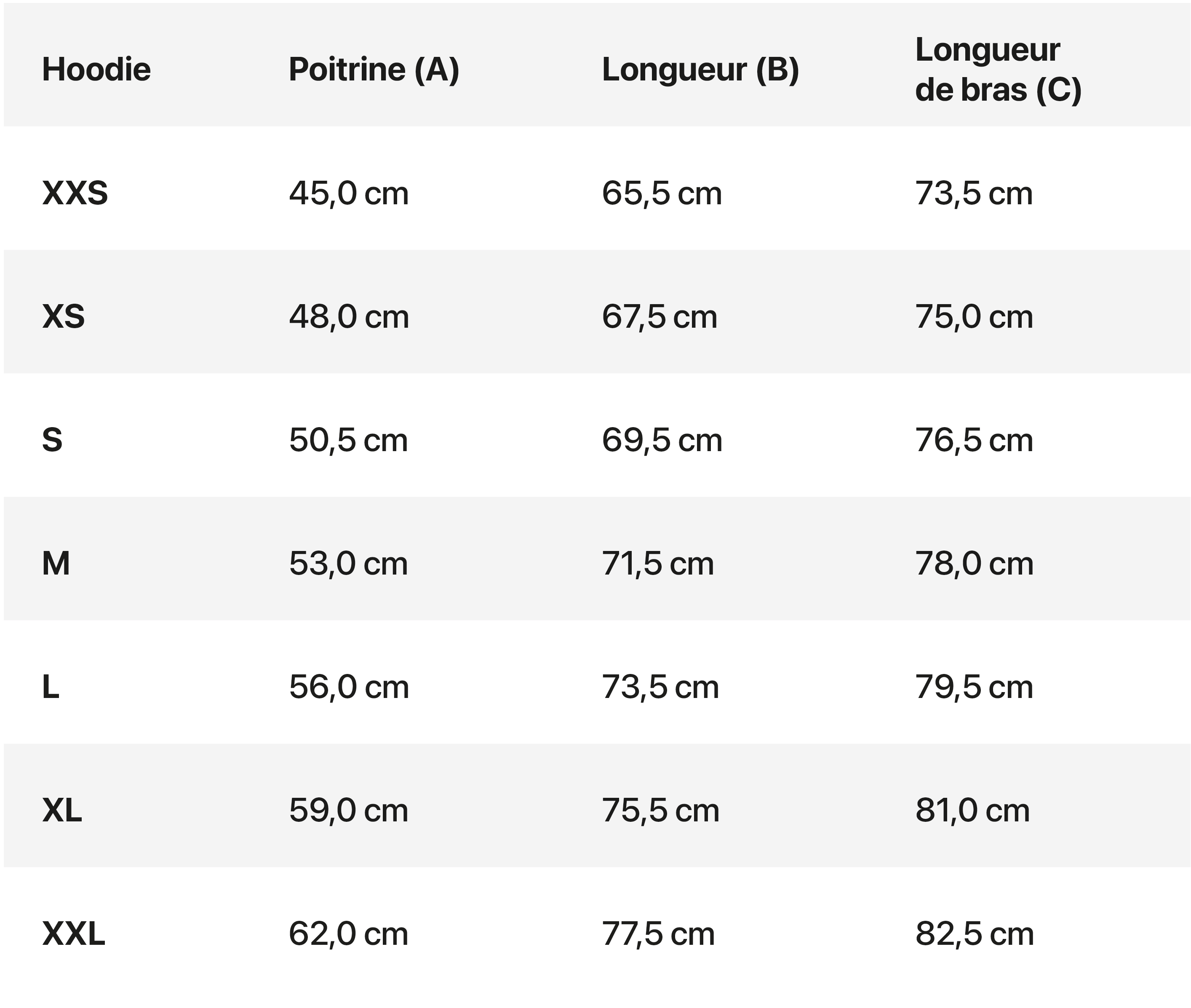 Guide des 2025 tailles sweat